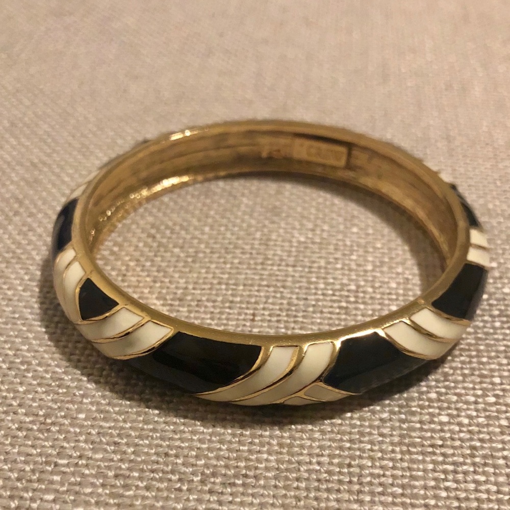 J. Crew Gold Bangle with Black & White Stripes